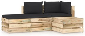 vidaXL 4 pcs conj. lounge jardim c/ almofadões madeira impreg. verde
