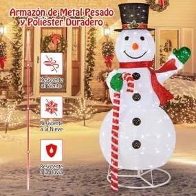 Decoração natal de boneco de neve de 150 cm com 180 luzes LED Chapéu e cachecol de festa