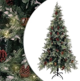 Árvore Natal pré-iluminada c/ pinhas 225 cm PVC/PE verde/branco