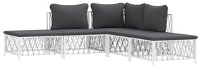 5 pcs conjunto lounge de jardim com almofadões aço branco