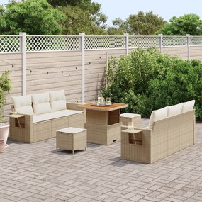 Conjunto de Sofá de Jardim de 9 Peças com Almofadas Bege Rattan Poliés