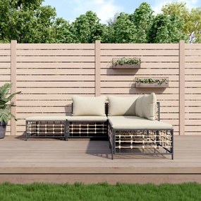 vidaXL 5 pcs conjunto lounge de jardim c/ almofadões vime PE antracite