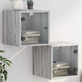 Mesa cabeceira c/ portas vidro 2 pcs 35x37x35cm cinzento sonoma