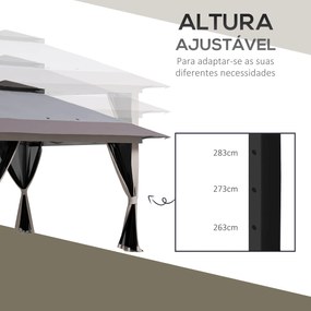 Tenda Dobrável Pop-up com Altura Ajustável Proteção UV50+ Telhado Duplo e Redes Mosquiteiras 4x4x2,8 m Cinzento Claro