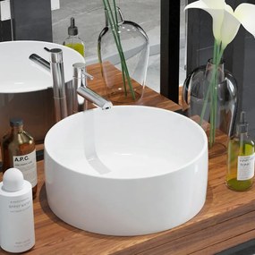 142342 vidaXL Lavatório redondo branco cerâmica 40x15 cm