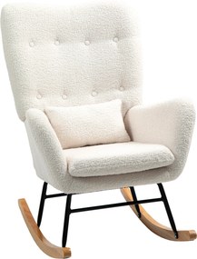 HOMCOM Cadeira de balanço, revestimento aconchegante, acolchoamento espesso, almofada lombar, antiderrapante, creme branco | Aosom Portugal