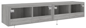 Móveis de parede para TV com luzes LED 2 pcs cinzento sonoma