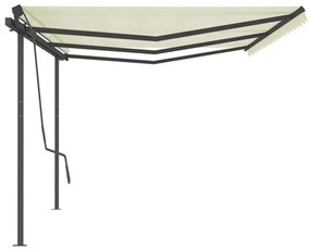 Toldo retrátil manual com postes 6x3,5 m cor creme