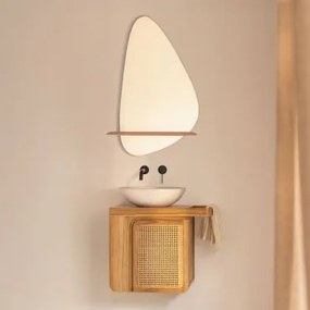 Conjunto De Móvel De Casa De Banho Suspenso 60x40 Cm Em Madeira De Teca Georgy Madeira De Teca & Cimento Redondo Branco Ø40 Cm Zavion & - Sklum