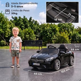 Carro Elétrico Infantil Mercedes-Benz SL500 12V com Comando à Distância 2,4 GHz, 2 Motores, Suspensão e Arranque Suave, Preto