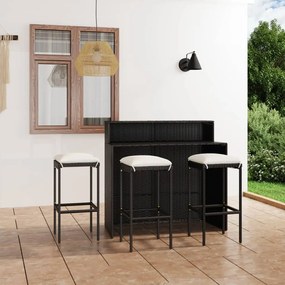vidaXL 4 pcs conjunto de bar para jardim com almofadões preto