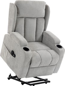 HOMCOM Poltrona Elevatória Elétrica Massagem e Aquecimento, Poltrona Relax Elétrica em Chenille, Encosto de Cabeça Dobrável, Cinza Claro | Aosom Portugal