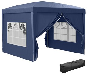 Outsunny Tenda de Jardim com Paredes Laterais Amovíveis Janelas Porta com Zíper e Bolsa de Transporte 295x295x195-258 cm Azul