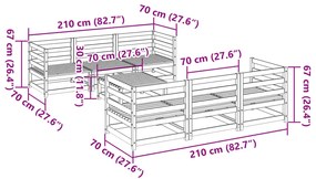 7 pcs conjunto sofás de jardim madeira de pinho castanho cera