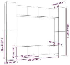 Conjunto móveis de TV 8pcs madeira processada carvalho castanho