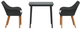 Conjunto de Jantar de Jardim 3 peças preto em rattan sintético