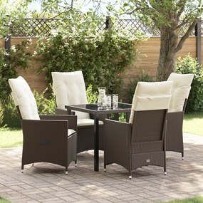 vidaXL Conjunto de Jantar de Jardim com 5 Peças e Almofadas Rattan Poly Castanho