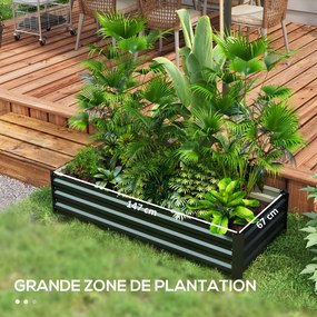 Floreira retangular 150L x 70l x 30H cm para horta ou jardim, em aço, com rebordo de segurança e fundo aberto, na cor preta