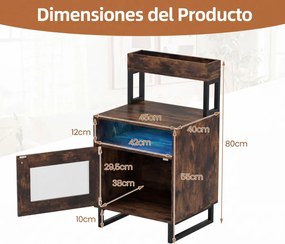 Mesa de cabeceira com luzes LED 45 x 40 x 80 cm com tabuleiro superior Estrutura metálica Castanha rustica