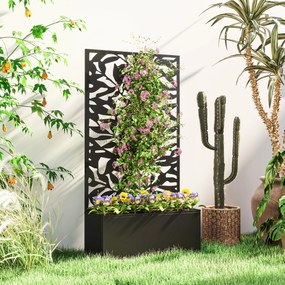 Floreira com treliça 61 x 23 x 113 cm, floreira retangular com painel de privacidade em metal, preto