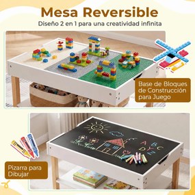 Mesa Infantil de Atividades, 81 x 55 x 40 cm, Tampo Reversível 2 em 1, Branco