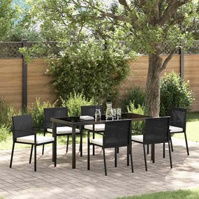 vidaXL Conjunto de Jantar de Jardim com 7 Peças em Poli Rattan Preto