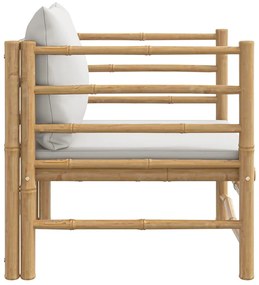 Sofá de jardim bambu com almofadões cinzento-claro