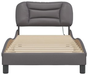 Estrutura de cama com luzes LED 90x200cm couro artificial cinza