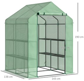 Estufa de Jardim Estufa para Plantas com Prateleiras 143x138x190cm Estrutura de Aço Jardinagem Verde