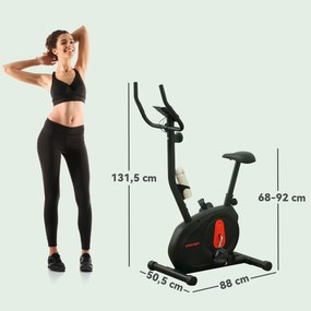 Bicicleta Estática com 8 Níveis de Resistência Magnética Sensor de Frequência Assento Ajustável Ecrã LCD 88x50,5x131,5 cm Preto