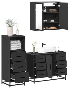 vidaXL 3 pcs conjunto móveis casa de banho derivados de madeira preto