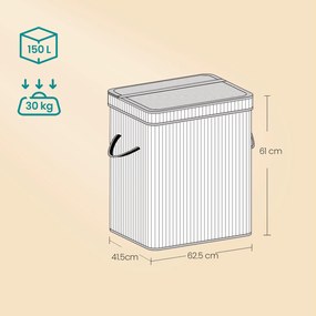 Cesto para roupa suja em bambu de 41,5 x 62,5 x 61 cm branco