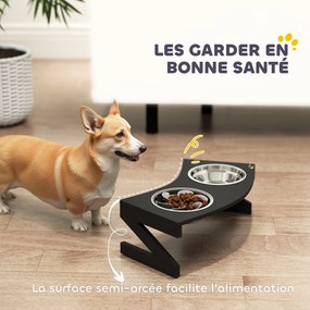 Comedouro elevado para cães com suporte, incluindo 2 tigelas de aço inoxidável de 1 litro, 52,5 x 30 x 16,5 cm, preto