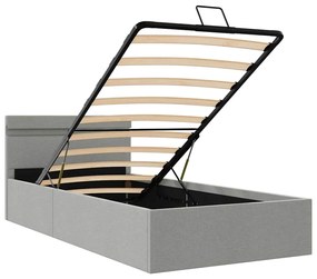 Cama hidráulica c/ arrumação LED 100x200cm tecido cinza-claro