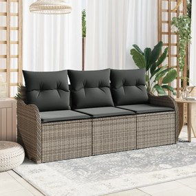 vidaXL Conjunto de Sofá de Jardim de 3 Peças com Almofadas em Cinza Rattan Polimérico