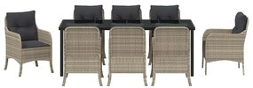 Conjunto de Jantar de Jardim com Almofadas Cinza-claro Poly Rattan