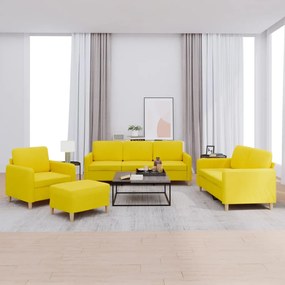 4 pcs conjunto de sofás com almofadões tecido amarelo-claro