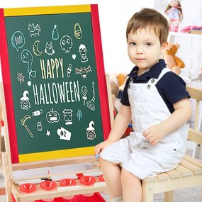 Quadro infantil 3 em 1 Dupla Face para Crianças com Rolo de Papel Magnético 2 Gizes e Outros Acessórios de Desenho 79 x 52,5 x 106,5 cm
