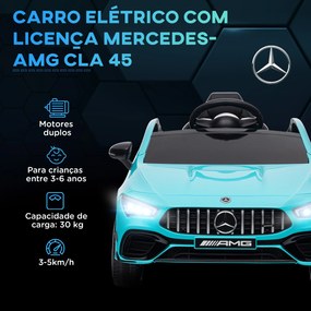 Carro Elétrico para Crianças Carro Mercedes AMG CLA 45 com Bateria 12V  Faróis LED Buzina e Música 110x61x45 cm Azul Turquesa