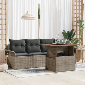 Conjunto de Sofá de Jardim vidaXL 5 Peças com Almofadas Rattan Poliést