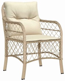 Conjunto de Jantar de Jardim 3 Peças com Almofadas Beiges em Rattan Si