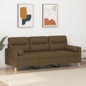 vidaXL Sofá 3 lugares c/ almofadas e almofadões 180 cm tecido castanho