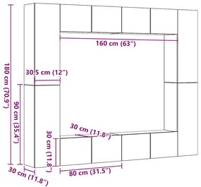 Conjunto de armário TV parede 8 pcs madeira carvalho artisiano