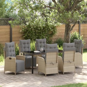vidaXL Conjunto de Jantar de Jardim de 7 Peças Bege Rattan Poliéster