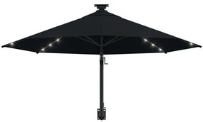 Guarda-sol para jardim de parede com luzes LED 300 cm preto