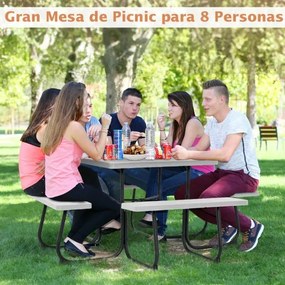 Conjunto de moveis jardim Mesa redonda e 4 bancos para 8 pessoas Carga 225 kg para jardim terraço campismo Cinzento
