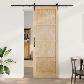 Porta de Correr vidaXL com Conjunto de Hardware 83x232 cm de Madeira Sólida de Pinho