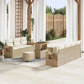 Conjunto de Sofá de Jardim de 10 Peças com Almofadas Bege Rattan Polipe Acácia