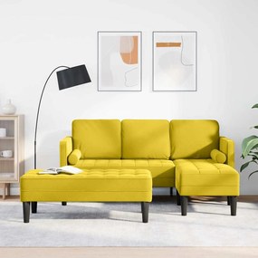 Sofá de Jardim vidaXL com Banco e Almofadas em Veludo Amarelo em L