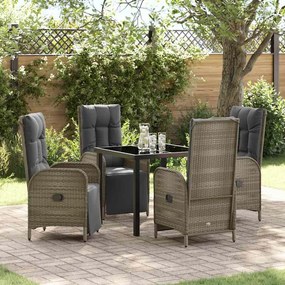 vidaXL Conjunto de Jantar de Jardim com Almofadas Cinza Poli Rattan